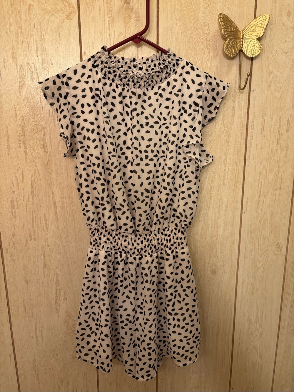 She + Sky Cream Romper with Black Spot Print